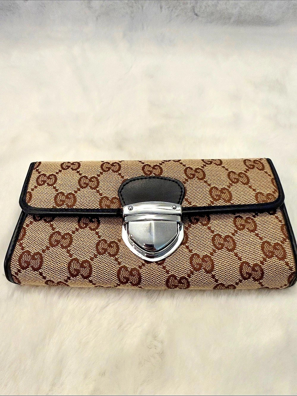Source Unknown Monogram Chain Clutch in Brown & Black